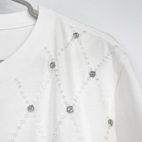 J. Crew Relaxed Lattice Embellished Cropped T-Shirt White Size Medium - Picture 4 of 7